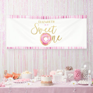 Sweet One Pink Doughnut 1st Birthday Party Banner