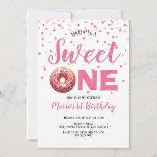 Sweet One Pink Doughnut Confetti 1st Birthday Invitation