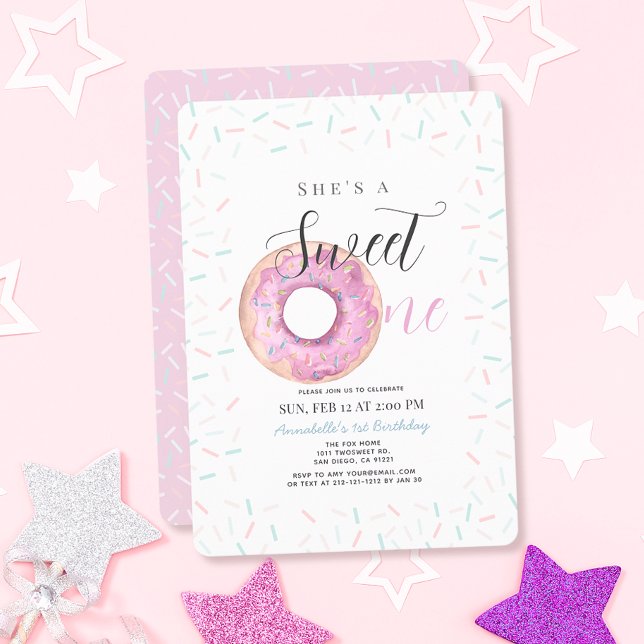 Sweet One Pink Doughnut Girl 1st Birthday Invitation (Creator Uploaded)