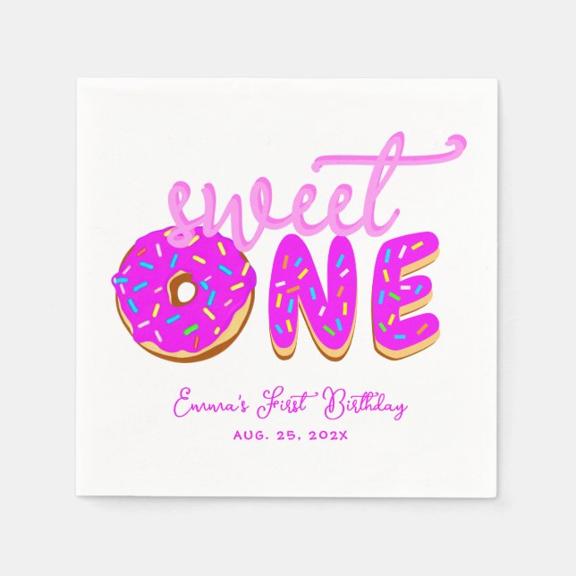 Sweet One Pink Doughnut Girl First Birthday Sprink Napkin (Front)