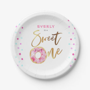 Sweet One Pink Doughnut Girl's Birthday Party Paper Plate