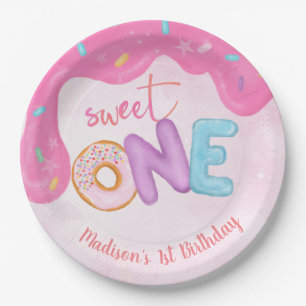 Sweet One Pink Frosting Girl's First Birthday Paper Plate