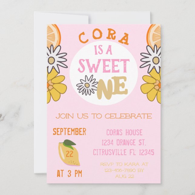 Sweet One Pink Fruit First Birthday Photo Invitation (Front)
