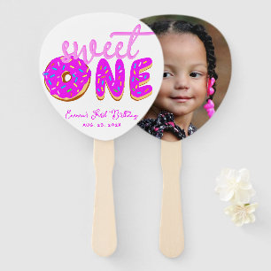 Sweet One Pink Girl First Birthday Doughnut Sprink Hand Fan