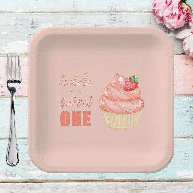 Sweet ONE, pink girls first birthday party  Paper Plate (Creator Uploaded)