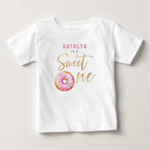 Sweet One Pink Gold Doughnut Girl First Birthday Baby T-Shirt