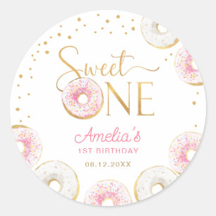 Sweet One Pink Gold Doughnuts Birthday Classic Round Sticker