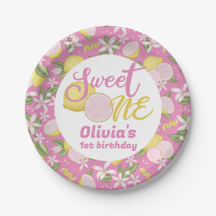 Sweet One Pink Lemon Birthday Party Paper Plates