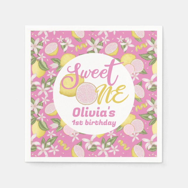 Sweet One Pink Lemon Lemon Birthday Napkins (Front)