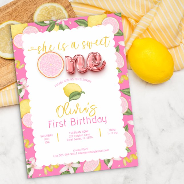 Sweet One Pink Lemonade 1st Birthday Invite (Creator Uploaded)