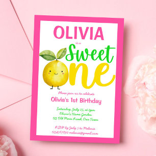 Sweet one pink lemonade birthday party invitation
