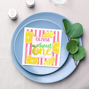 Sweet one pink lemonade birthday party napkin