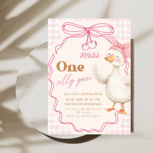 Sweet ONE Silly Goose Baby Girl 1st Birthday Party Invitation