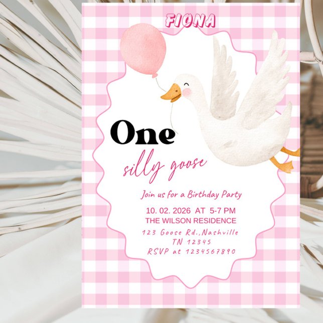 Sweet ONE Silly Goose Baby Girl 1st Birthday Party Invitation (Creator Uploaded)