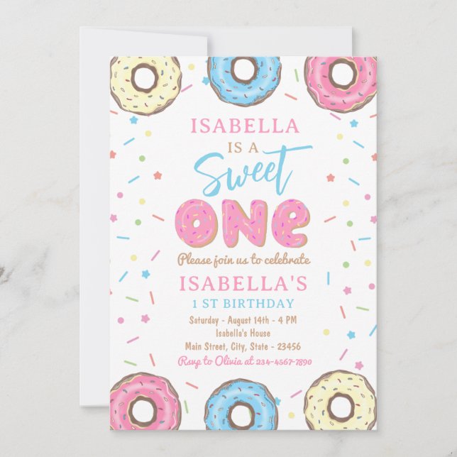 Sweet One Sprinkles Doughnut 1st Birthday Party  Invitation (Front)