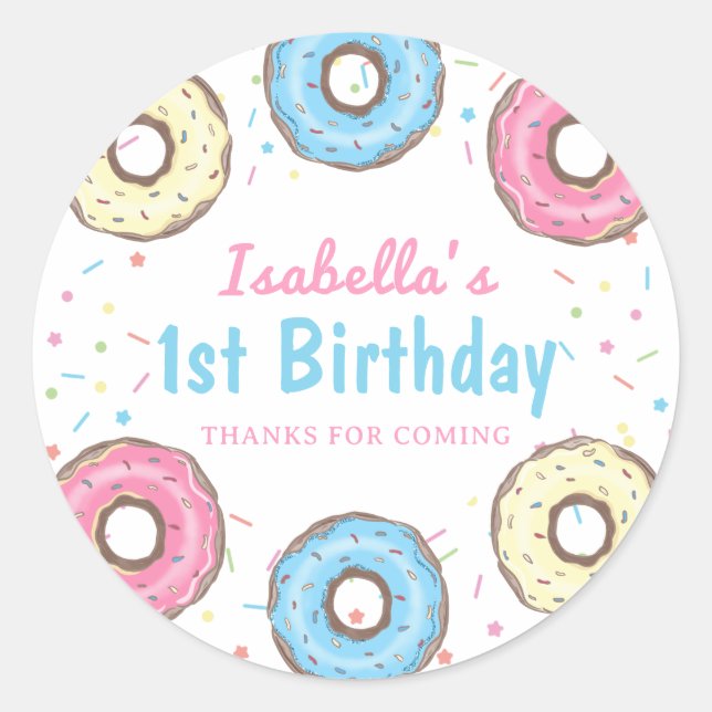 Sweet One Sprinkles Doughnut 1st Birthday Thank Yo Classic Round Sticker (Front)