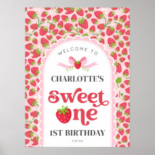 Sweet One Strawberry 1st Birthday 18x24 Welcome Poster