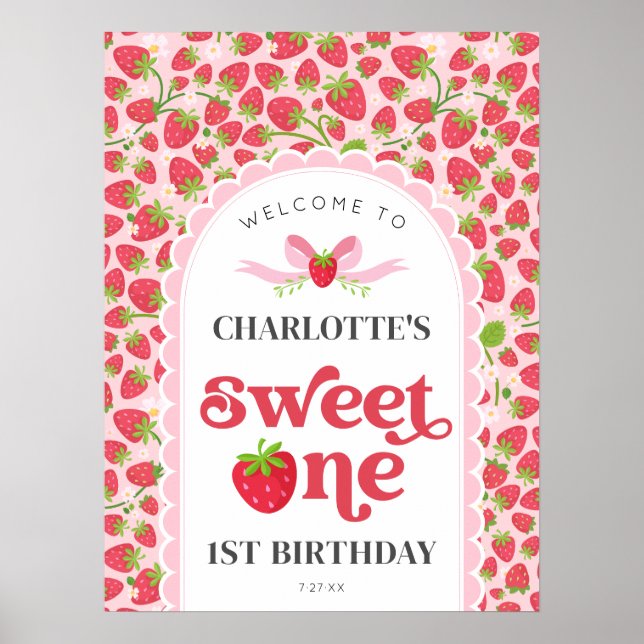 Sweet One Strawberry 1st Birthday 18x24 Welcome Poster (Front)