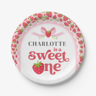 Sweet One Strawberry 1st Birthday 7" Round Paper Plate