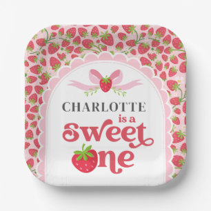 Sweet One Strawberry 1st Birthday 7" Square Paper Plate
