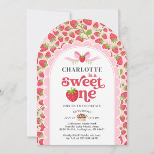 Sweet One Strawberry 1st Birthday Invitation