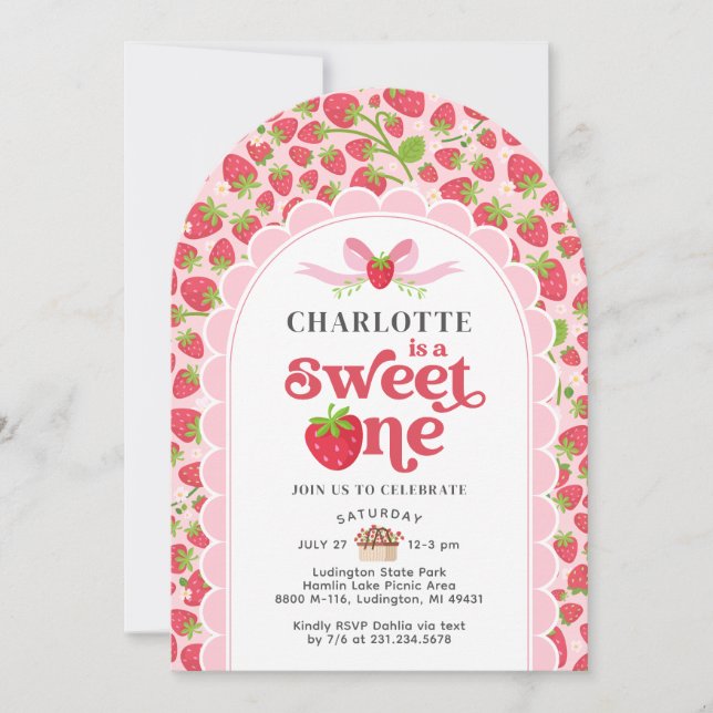 Sweet One Strawberry 1st Birthday Invitation (Front)