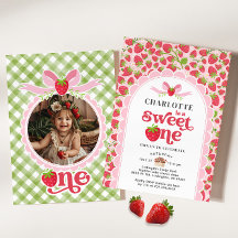 Sweet One Strawberry 1st Birthday Invitation
