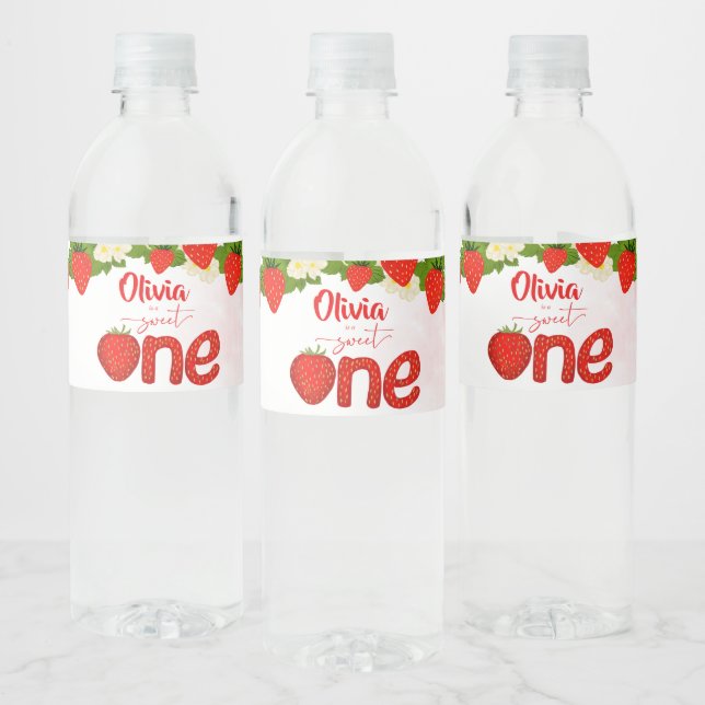Sweet one strawberry birthday party printed water bottle label (Bottles)