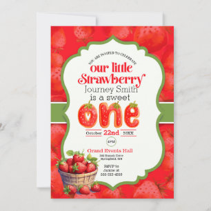 Sweet One Strawberry first birthday invitation
