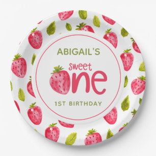 Sweet One Strawberry First Birthday Paper Plate