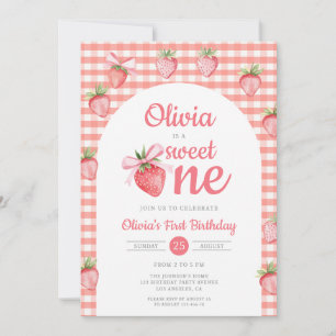 Sweet One Strawberry Girl 1st Birthday Invitation