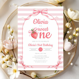 Sweet One Strawberry Girl 1st Birthday Invitation