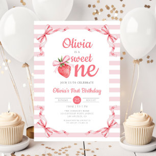 Sweet One Strawberry Girl 1st Birthday Invitation
