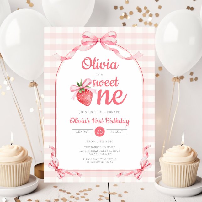 Sweet One Strawberry Girl 1st Birthday Invitation (Sweet One Strawberry Girl 1st Birthday Invitation)