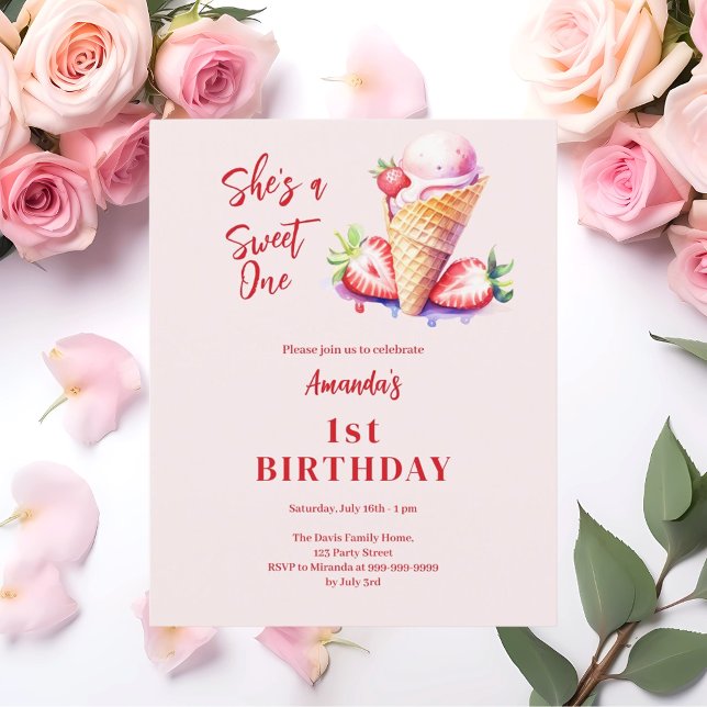Sweet One Strawberry ice 1st Birthday invitation (Creator Uploaded)