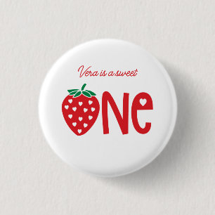 Sweet One Strawberry Theme First Birthday 3 Cm Round Badge
