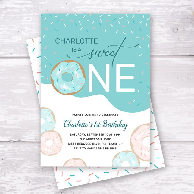 Sweet One Teal Frosting Girl's 1st Birthday  Invit Invitation (Creator Uploaded)