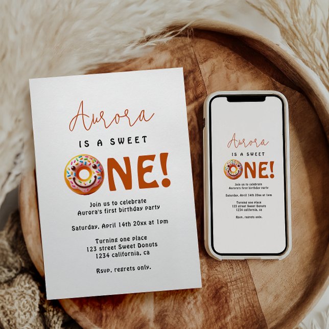 Sweet One watercolor cute doughnuts 1st birthday Invitation (Creator Uploaded)