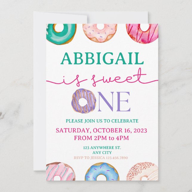 Sweet One watercolor doughnuts 1st birthday  Invitation (Front)