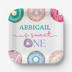 Sweet One watercolor doughnuts 1st birthday  Paper Plate