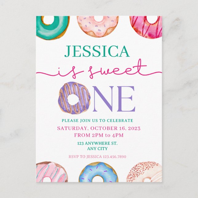 Sweet One watercolor doughnuts 1st birthday  Postcard (Front)