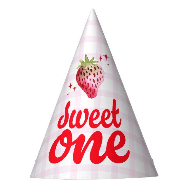 Sweet One Watercolor Strawberry First Birthday Party Hat (Front)