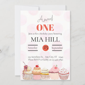 Sweet One Year Old Birthday Party Invitation