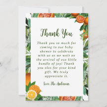 Sweet Orange Baby Shower Thank You Card