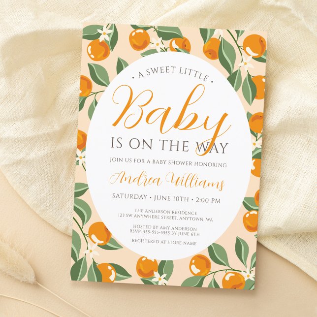 Sweet Orange Floral Branches Citrus Baby Shower Invitation (Creator Uploaded)