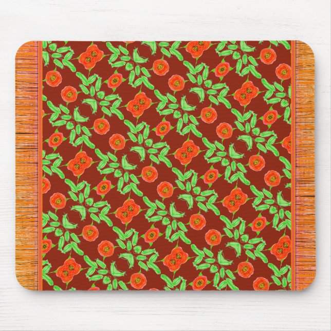 Sweet Orange Flowered Mouse Rug Mat (Front)