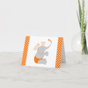 Sweet Orange Grey Elephant Baby Shower Thank You