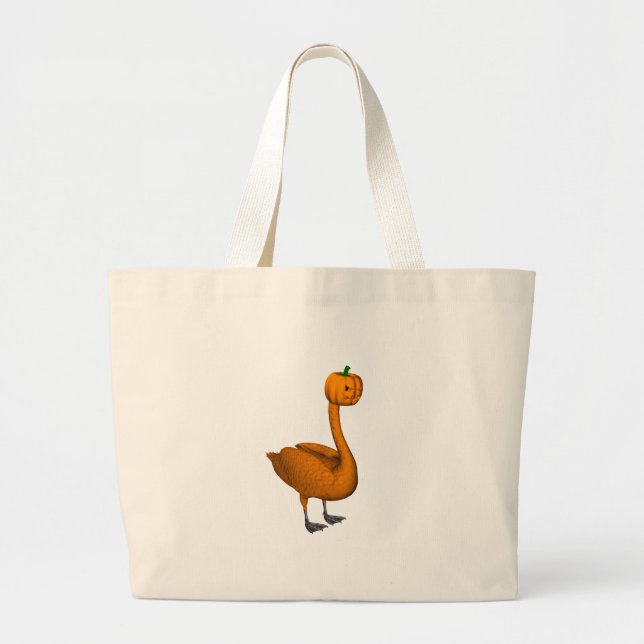 Sweet Orange Halloween Swan Large Tote Bag (Front)