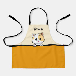 Sweet Orange Kitten with Custom Name Kids Apron