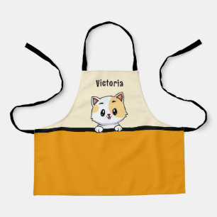 Sweet Orange Kitten with Custom Name Kids Apron
